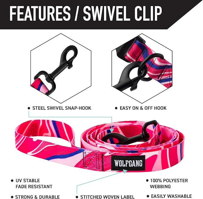 Wolfgang Heavy Duty Dog Leash, Pull-Tested for Walking & Training, MarbleSwirl Print, Large