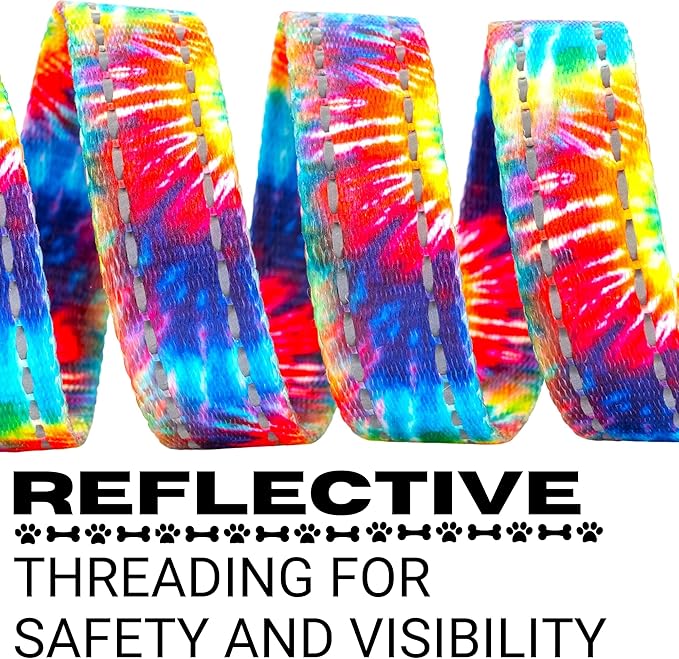 EcoBark Dog Leash - Soft & Reflective Comfort Leashes with Padded Handle - Safe, Strong, & Durable for Small, Medium or Large Dogs (Tie Dye)