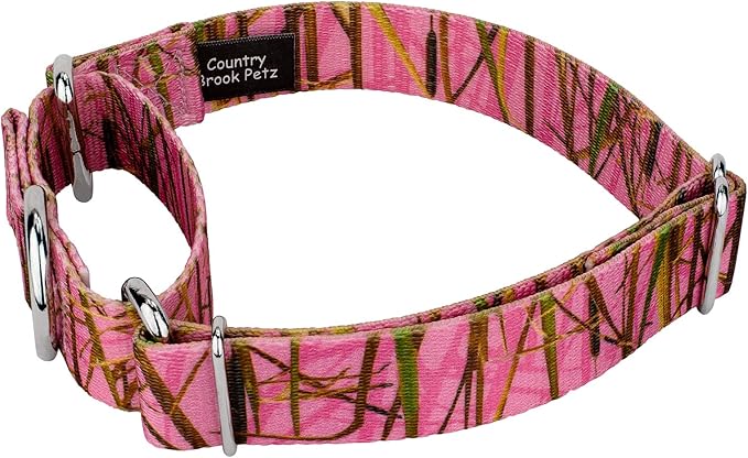 Country Brook Petz - Pink Waterfowl Camo Martingale Dog Collar and Leash - Camouflage Collection Featuring Rugged Designs (1 Inch, Large)