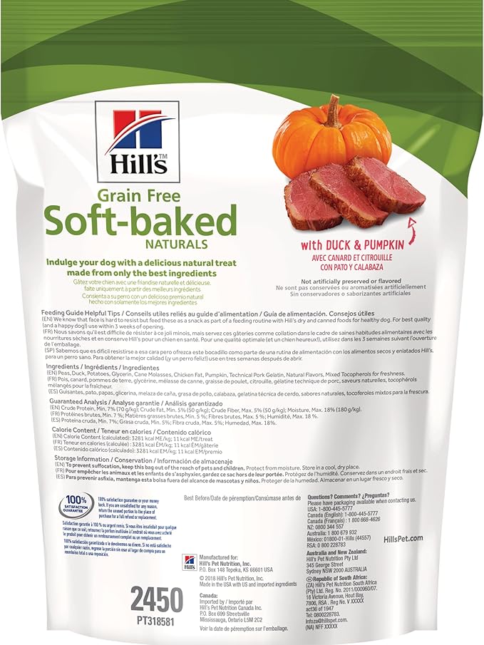 Hill's Grain Free Soft-Baked Naturals Dog Treats, Duck & Pumpkin, 8 oz. Bag