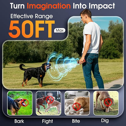 1-Touch Dog Bark Deterrent Devices with 3 Sonic Heads,Portable 50ft Range Anti Barking Device for Dogs,Rechargeable & Safe Dog Training Tool with Flashlight,Helps Improve Dog's Behavior Orange