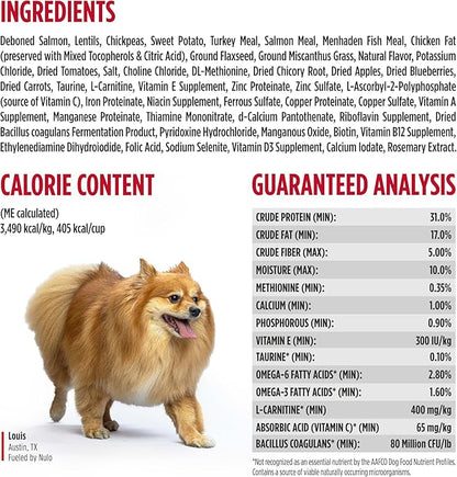 Nulo FreeStyle Small Breed Dog Food Dry - Salmon & Lentils, Puppy & Adult Grain Free Dog Food, Natural, High Protein, Smaller Sized Kibble with BC30 Probiotic for Healthy Digestion Support, 14lb Bag