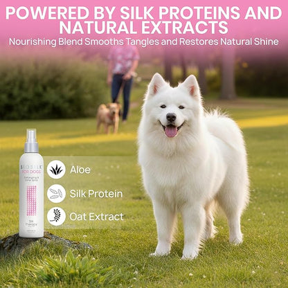 BioSilk for Dogs Detangling Spray with Shine Support, Lightweight Leave In Grooming Mist that Helps Smooth Coats, Detangle, and Add Shine Without Buildup, 8 Fl Oz