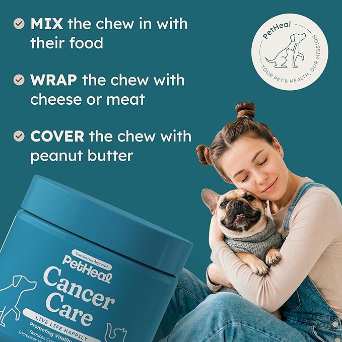 PetHeal Cancer Care Chews for Dogs - Pork Flavor - Supports Energy, Comfort & Longevity | Immune Support with Astragalus & Burdock | Helps Digestive Discomfort | 30 Soft Chews, Vet-Reviewed