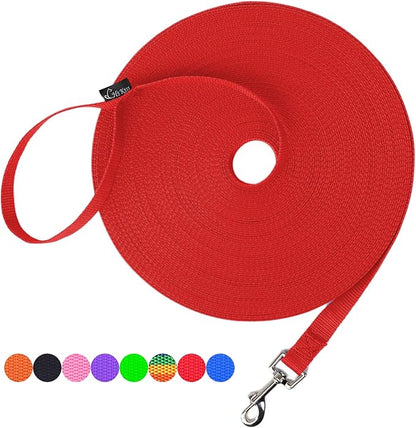 Hi Kiss Dog/Puppy Obedience Recall Training Agility Lead - 15ft 20ft 30ft 50ft 100ft Training Leash - Great for Training, Play, Camping, or Backyard (50 Feet, Red)