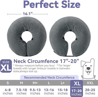 Loflaze Soft Inflatable Dog Cone Collar Alternative After Surgery - Dog Neck Donut E Collar for Large Medium Small Dogs Cats Post Surgery - Recovery Collar to Stop Licking - Grey, XL