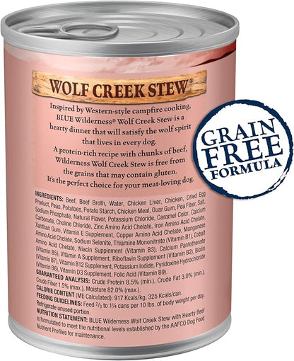 Blue Buffalo Wilderness Wolf Creek Stew Wet Dog Food,High-Protein & Grain-Free,Made with Natural Ingredients,Hearty Beef in Gravy,12.5-oz. Cans,(Pack of 24)