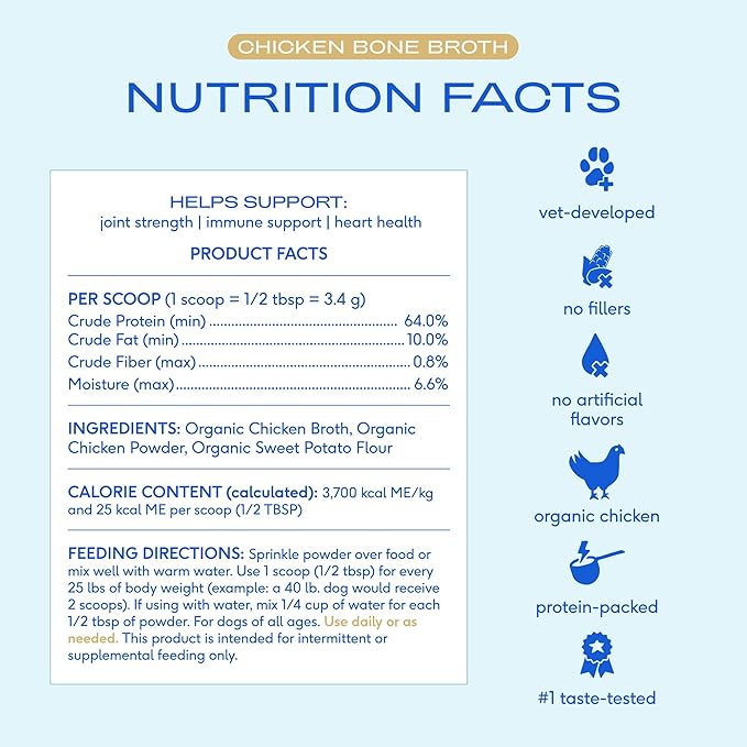 Native Pet Bone Broth for Dogs and Cats - Chicken Bone Broth Powder Dog Food Toppers for Picky Eaters - Provides Extra Nutrition for Joint Strength, Immune Support & Heart Health - 96 Scoops