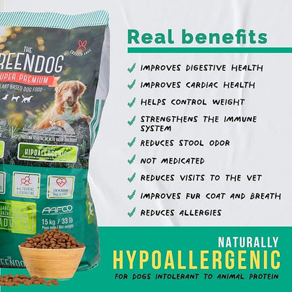 The Green Dog: Super Premium: Adult Regular Bite - 33 Lb Bag Dog Food - Plant Based Protein, Vegan Dry Pet Kibble, Gluten Free, Complete Nutrition