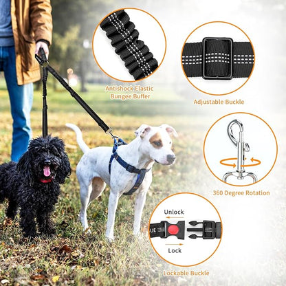 BWOGUE Double Dog Cat Seat Belts, Car Headrest Restraint Adjustable Travel Leash,Safety Elastic Leads Splitter Connect Vehicle Seatbelt Harness for 2 Dogs
