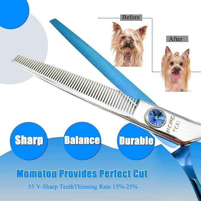 7 inches Professional Thinning Dog Grooming Scissors Made of Japanese Advanced Stainless Steel Pet Shears with Diamond Adjustable Screw for Dogs and Cats