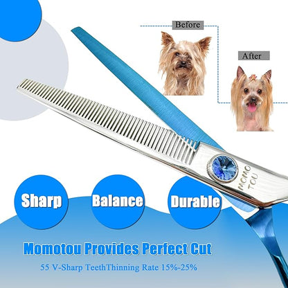7 inches Professional Thinning Dog Grooming Scissors Made of Japanese Advanced Stainless Steel Pet Shears with Diamond Adjustable Screw for Dogs and Cats