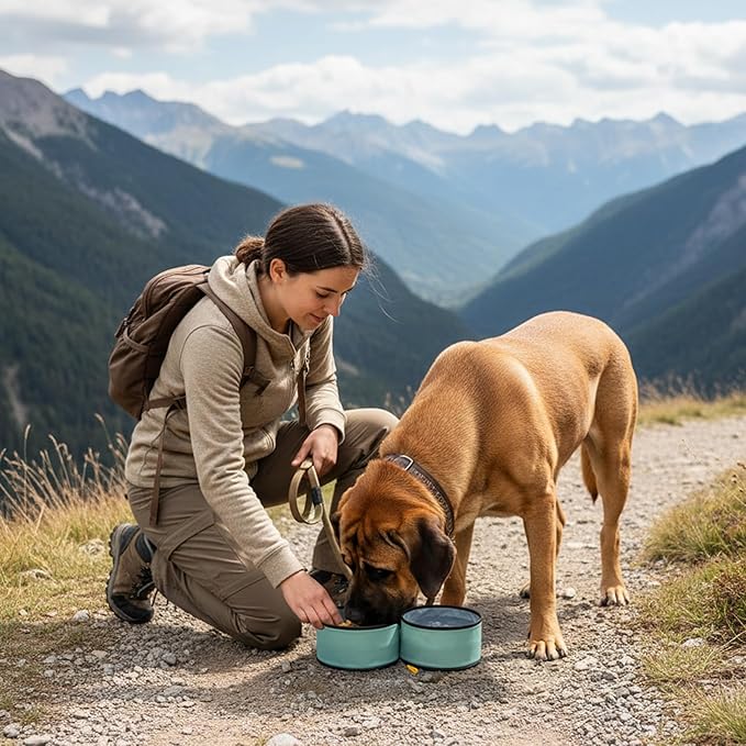 OllyDog Superbowl | Collapsible Dog Travel Bowl | 2 Compartment Food & Water | Foldable| Portable Dog Bowl | Hiking, Camping (Surf)