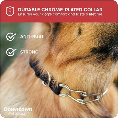 Downtown Pet Supply Chrome Plated/Nylon Prong Collar for Dogs, Large - Adjustable, No-Choke and No Pull Dog Collar with Removable Links - Pinch Collar for Dogs Over 50 lbs and 22" Neck Width