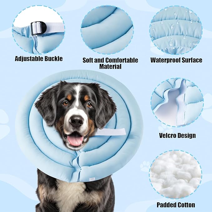 Soft Dog Cone Collar - Adjustable Recovery Cone for Large Dogs After Surgery to Stop Licking, Waterproof Elizabethan Protective Neck Donut Collar Alternative for Pet (Blue, 2XL)