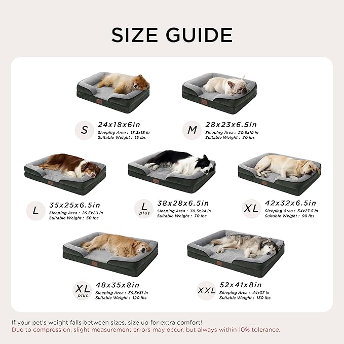 Bedsure XL Plus Orthopedic Dog Bed for Extra Large Dogs - Waterproof XLarge Dog Cat Bed, Comfort Dogs Couch Sofa with Washable Removable Cover, Pet Bed with Nonskid Bottom, Boreal Canopy Green, 48"