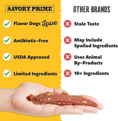 Savory Prime Duck Jerky Dog Treats, Made with 100% Real Duck Breast, Farm Raised, Healthy, Easily Digestible, High Protein, Satisfies Dog's Urge to Chew, 3 Pounds (Pack of 1)
