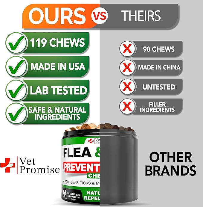 Flea and Tick Prevention for Dogs Chews - Natural Dog Flea and & Tick Control - Advanced Oral Pills Supplement Treatment for All Breeds & Size - Vet Formulated - Soft Chewables - Made in USA