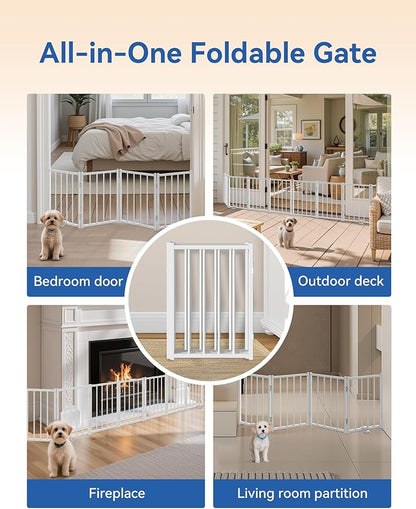 BFNN Free Standing Dog Gate, 16.5" High Short Pet Gate for Stairs and Doorways, Up to 48" Wide Foldable Puppy Fence, Indoor & Outdoor Use, No Drilling and No Assembly, for Small & Toy Dogs, White