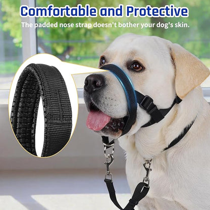 BARKLESS Dog Training Head Collar for Pulling, No Pull Head Halter with Adjustable Safety Strap, Anti-Pull Soft Padded Muzzle Leash for Walking Training Leash Reactive Medium Dogs