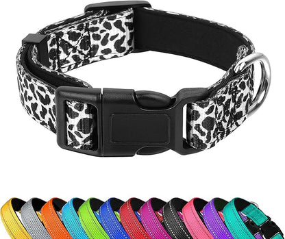 Reflective Dog Collar, Adjustable Soft Neoprene Padded Nylon Pet Collars with Buckle for Puppy and Small Dogs, Cats, Black White Cow,XL