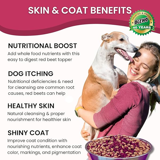 Olewo Original Red Beets for Dogs – Internal Support Dog Food Topper for Skin Sensitivity and Overall Balance, Prebiotic Fiber and Whole Food Nutrients, 5.5 lbs
