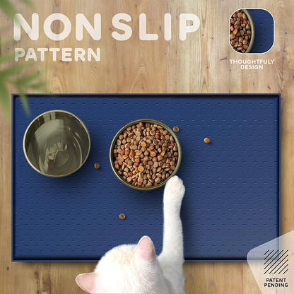 Dog Food Mat - Raised Edges Dogs Mat for Food and Water Prevent Spill, Waterproof Cat Food Mats Protect Floors, Easy Clean Dog Bowl Mats for Food and Water, Silicone Pet Food Tray