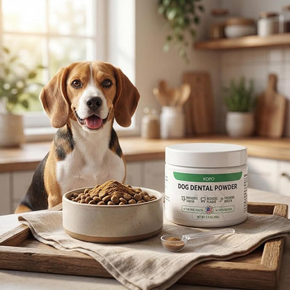 KOPO Dog Dental Powder | Dog Oral Care Supplement | Supports Fresh Breath & Gum Health | Helps Reduce Plaque & Tartar Buildup | Beef Liver Flavor | All Breeds & Sizes | 99 Scoops