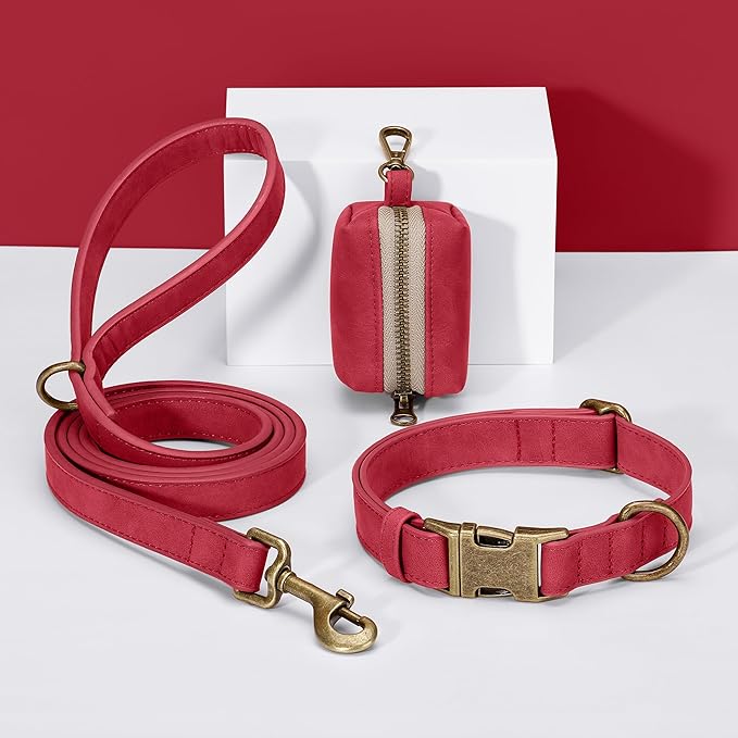 Didog Soft PU Leather Dog Collar, Stylish Quick Released Dog Collars for Large Dogs, Easy Clean Adjustable Pet Collar for Daily Walking, Red, XL Fit 20-26" Neck