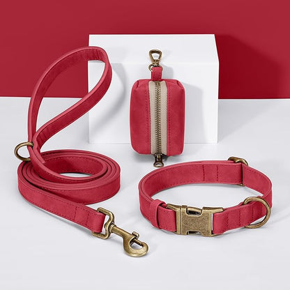 Didog Soft PU Leather Dog Collar, Stylish Quick Released Dog Collars for Large Dogs, Easy Clean Adjustable Pet Collar for Daily Walking, Red, XL Fit 20-26" Neck