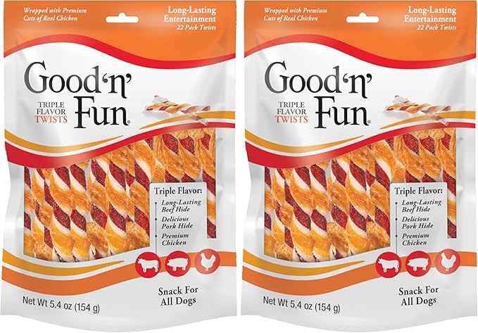 Good 'N' Fun Triple Flavor Twist Chews for Dogs,22-Count,(Pack of 2)