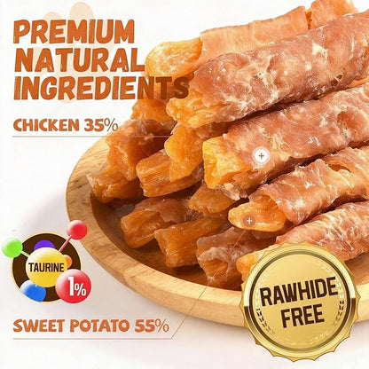 Pawmate Chicken Jerky Wrapped Sweet Potato Dog Treats w/Taurine, Healthy Dog Snacks Low Fat High Protein, Chewy Training Rewards Treats for Small Medium Large Breeds,10.6 oz, 13-17 Counts