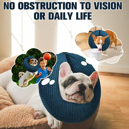 BINGPET Inflatable Dog Cone Collar Alternative After Surgery,Soft Recovery Cone for Dogs to Stop Licking,Dogs Blow up Protective Neck Donut ECollars Adjustable for Large Medium Small Pet, Navy Blue S