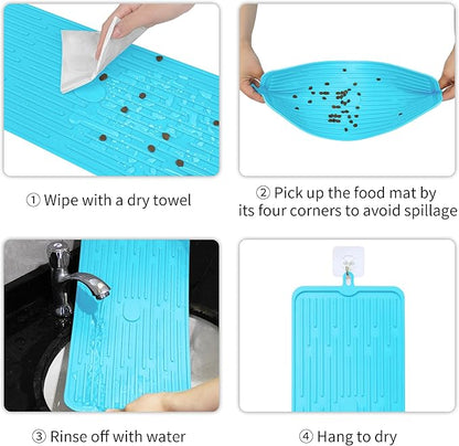 Ptlom Pet Placemat for Dog and Cat, Anti-Slip Waterproof Dogs Feeding Mat Prevent Food and Water Overflow, Bowl Mats Suitable for Medium and Small Pets, Blue, Silicone