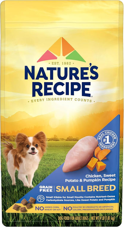 Nature's Recipe Grain Free Small Breed Dry Dog Food, Chicken, Sweet Potato & Pumpkin Recipe, 4 lb. Bag