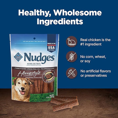 Blue Buffalo Nudges Homestyle Natural Dog Treats, Chicken and Pork, 12-oz Bag