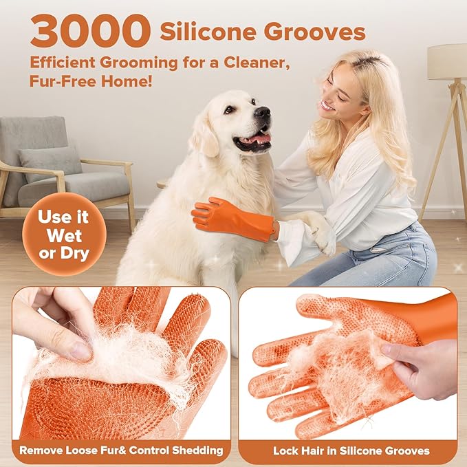 Augwind 6PCS Pet Grooming Kit for Dogs,Cats and Horses | Dog Washing/Bath Gloves | Dog Bath Brush | Shampoo Brush | Pet Grooming Gloves | Dog Bath Supplies (Orange)