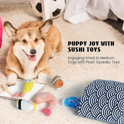 Nocciola 10 PC Sushi Squeaky Small Dog Toys, Cute Stuffed Puppy Toys with Bag, Plush Dog Squeaky Toy for Small Medium to Keep Them Busy