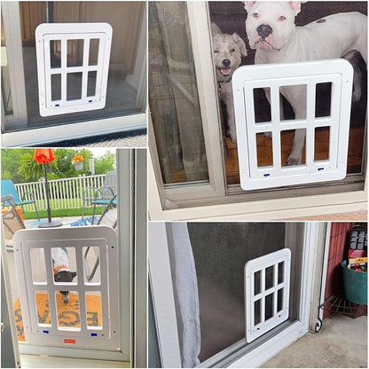 Enjoying Dog Door for Screen Doors, Passage Opening 11.2" x 14.4", Access Freely, Magnetic Swing Flap, Large Pet Door for Sliding Screen Doors, Lockable, White