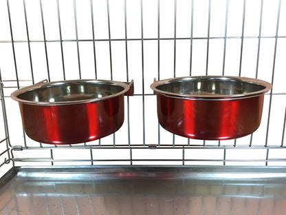 Ellie-Bo Pair of Dog Bowls for Crates/Cages or Pens, Large, 2.0 Litre, Red