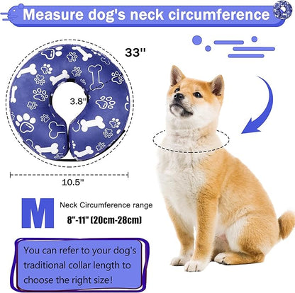 Recovery Donut Collar for Dogs & Cat,Inflatable Dog Cone Collar Alternative After Surgery,Soft Cone for Large Medium Small Dog,Adjustable Pet Neck Donut(Darkblue Bone,Medium