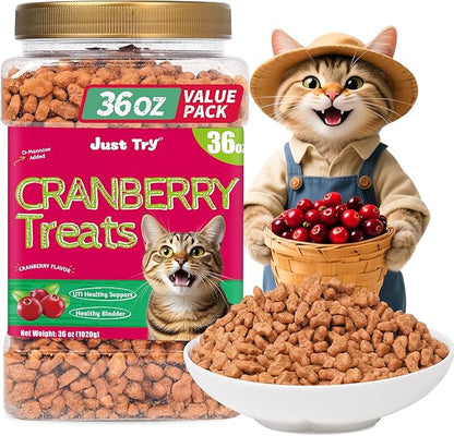 Just Try 36 OZ Urinary Tract Cat Treats for Indoor Cats Health Supplement Cranberry & D-Mannose for Kidney Bladder UT Support Salmon Flavor Crunchy Chews