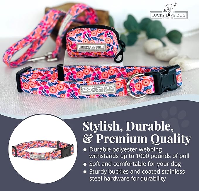 Lucky Love Dog - Adjustable Dog Collar with Easy Click Buckle for Large Ones, Durable, & Comfortable for Male & Female Dogs, Pet Collar for Puppies & Adult Dogs - Rosie, Large