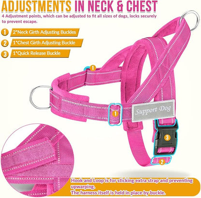 SlowTon No Pull Dog Harness - Heavy Duty Dog Harness and Leash Set for Medium Large Dogs, Reflective Tactical Harness with Soft Padded and Front Clip for Easy Walk and Training (Fuchsia L)