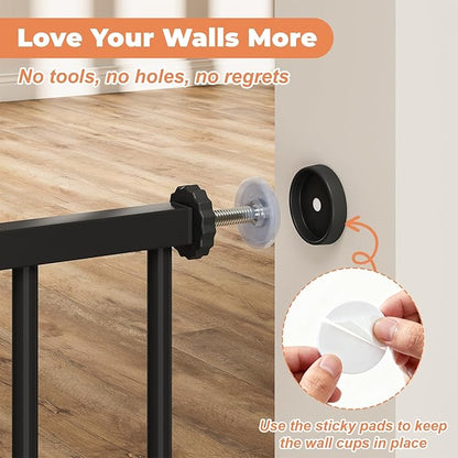 29"-45" Baby Gate for Stairs, Auto Close Stroller Friendly Dog Gate Indoor for Doorways, Pressure Mounted Baby Gate, Easy Walk Through Gate for Children & Pets, Black