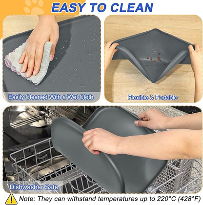 SMILOOL Silicone Pet Feeding Mat with Raised Edge for Food and Water, Dog Bowl Mats, Cat Bowls Placemat with High Lip for Floor Waterproof, Rubber Tray for Cats and Dogs 22 x 14 x 0.8 Dark Grey