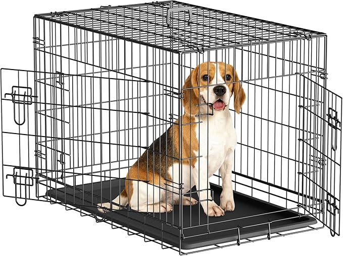 ZENY 30/36/42 inch Dog Crate Double Door Folding Metal Dog or Pet Crate Kennel with Tray and Handle