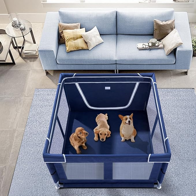 Puppy Playpen Indoor for Dog Small Pets, Dog Playpen 42x42 x25 inch, Dog Play Pen Indoors with Gate, Oxford Fabric Pet Exercise pens for Puppy, Anti-Tipping Dog Enclosure with Zipper Door