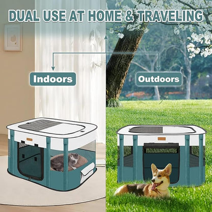 Dog Playpen - Foldable Cat Play Pens for Pubby,Kitten, Rabbit,Portable Pet Tent with Carring Bag for Indoor/Outdoor Travel Camping (Blue-Large)