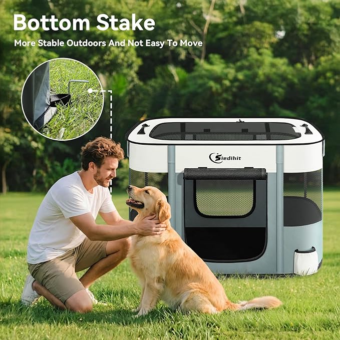 Dog Playpen,Cat Pet Puppy Pen,Portable Playpens for Dogs Indoor Outdoor Travel Camping Use,Foldable Dog Kennel Tent Crate for Rabbit Small Animals with Carrying Case (Grey, Large)